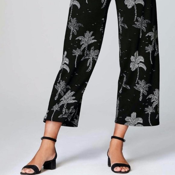 J Jill Pants - J Jill Wearever Collection Wide Leg Pants PXL Black Palm Tree Print Pockets D
